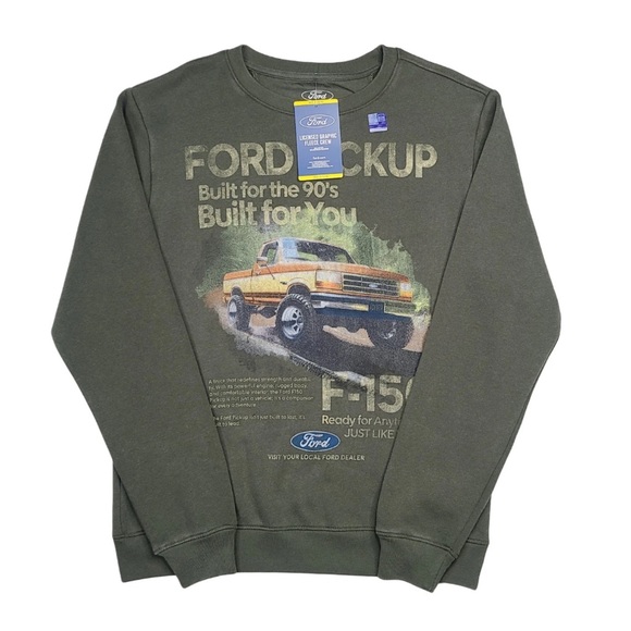 Ford F-150 Pickup Truck Green Crew Neck Long Sleeve Ford Graphics Sweatshirt NWT - Picture 1 of 12